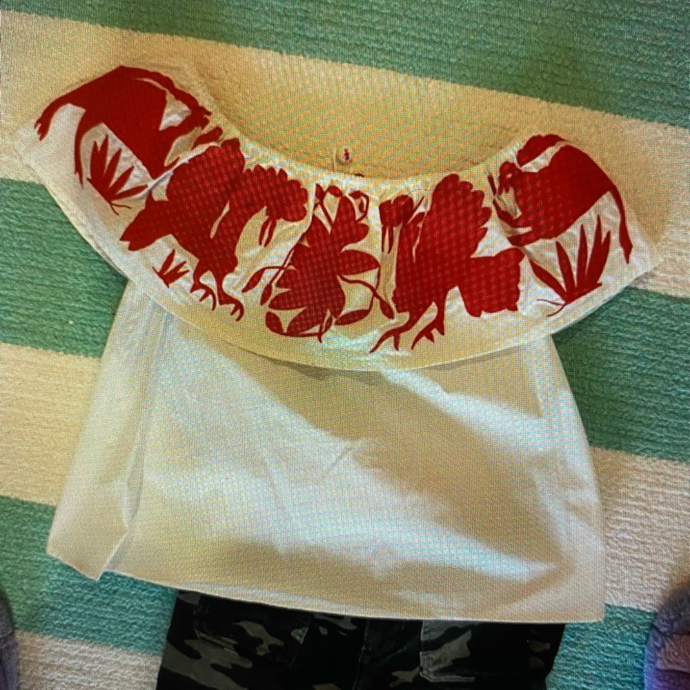 XOXO Ruffled Off the Shoulder Embroidered Top - Picture 4 of 5